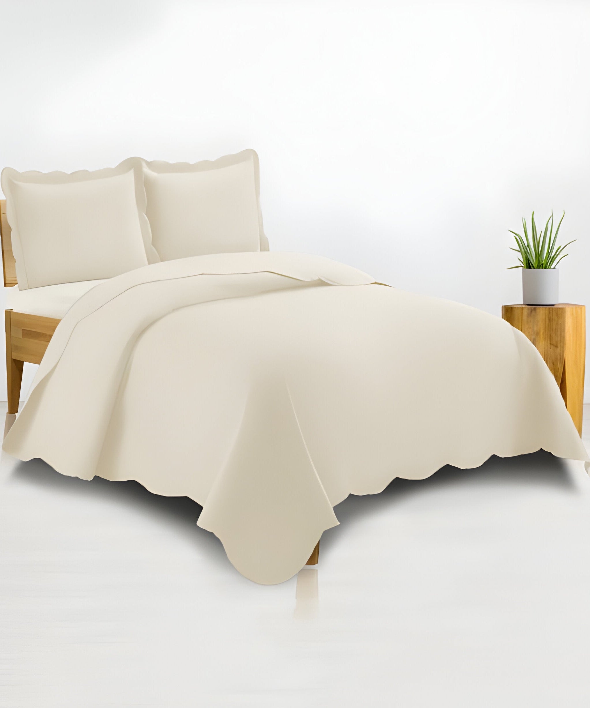 400TC Cotton Sateen Solid Scalloped Duvet Cover Set