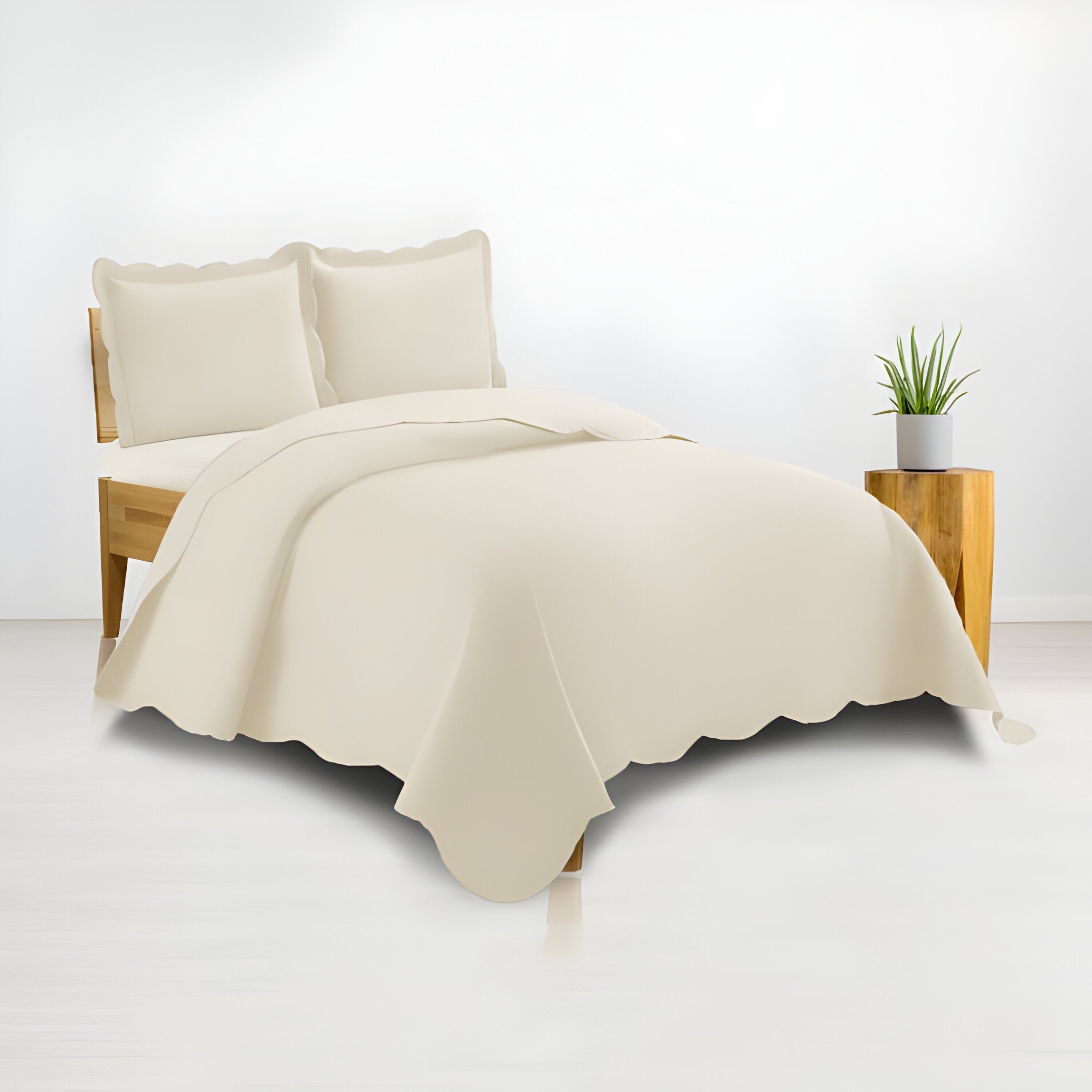 400TC Cotton Sateen Solid Scalloped Duvet Cover Set
