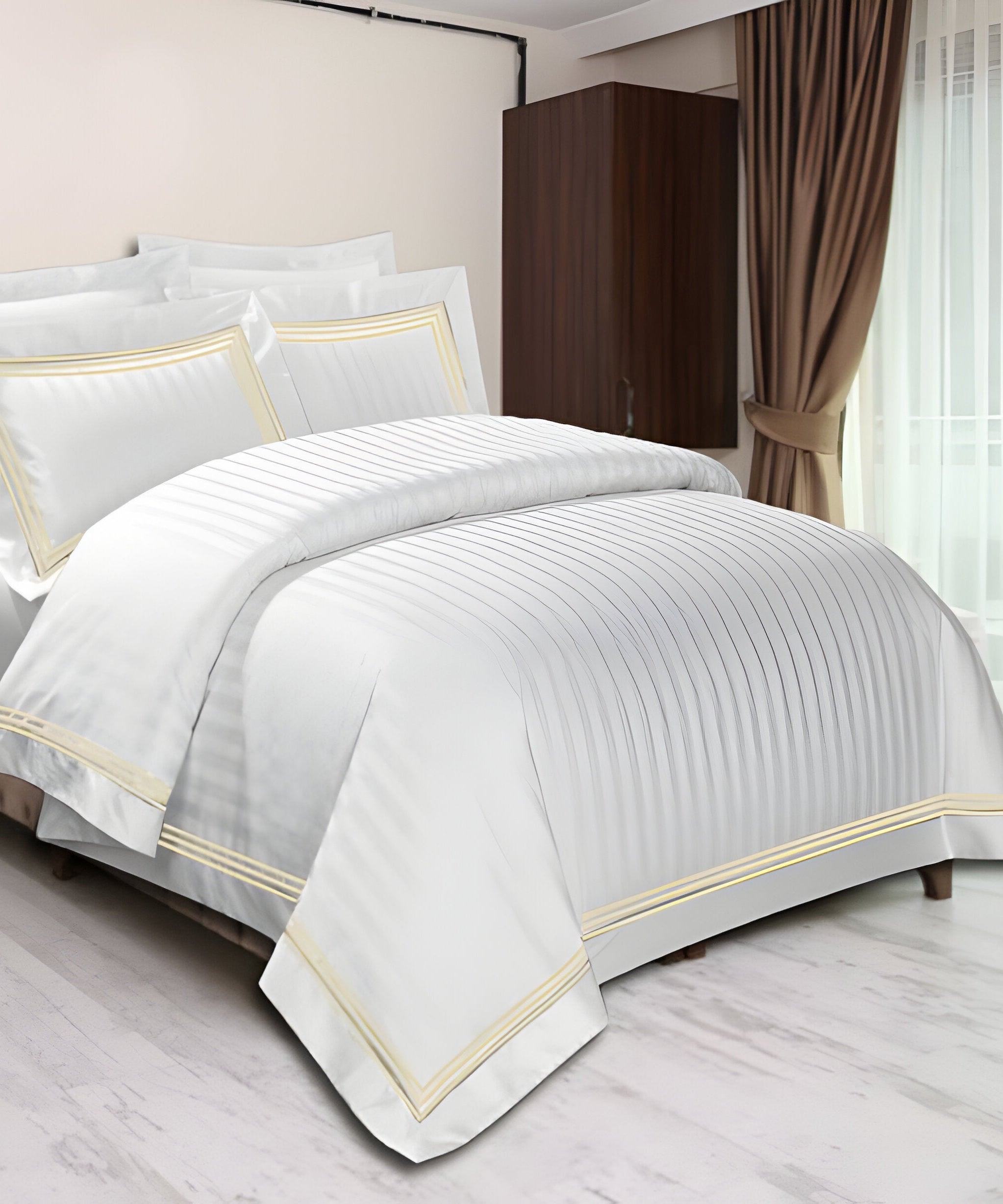 400TC Cotton Sateen Triple Edge Embroidery Stripe Duvet Cover Set