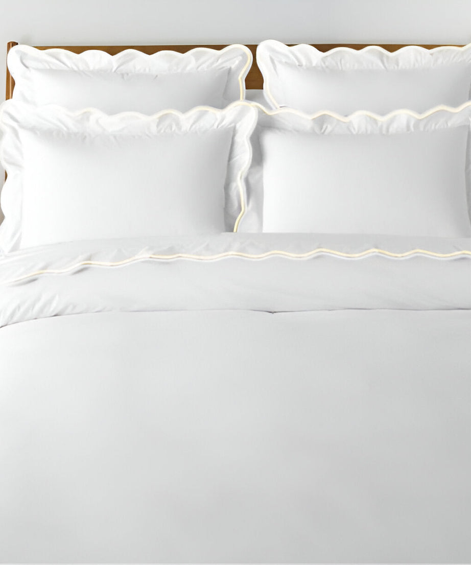 400TC Cotton Scallop Embroidery Sateen Solid Duvet Cover Set