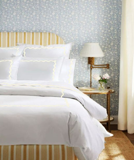 Ava 400TC Cotton Scallop Embroidery Sateen Solid Duvet Cover Set