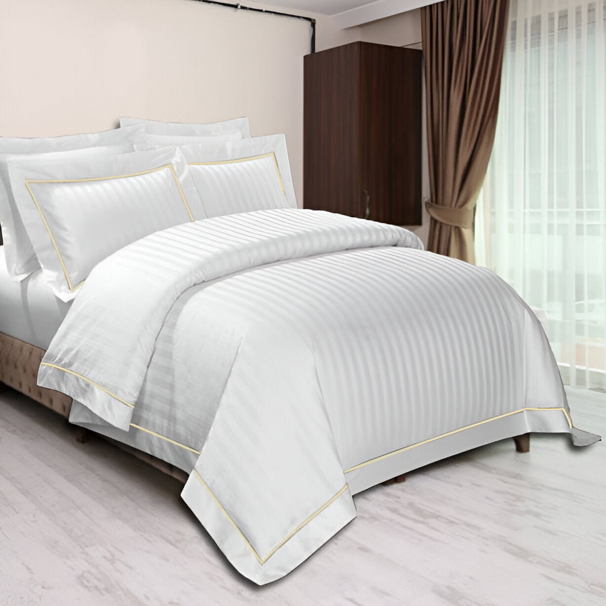 400TC Cotton Single Edge Embroidery Sateen Stripe Duvet Cover Set