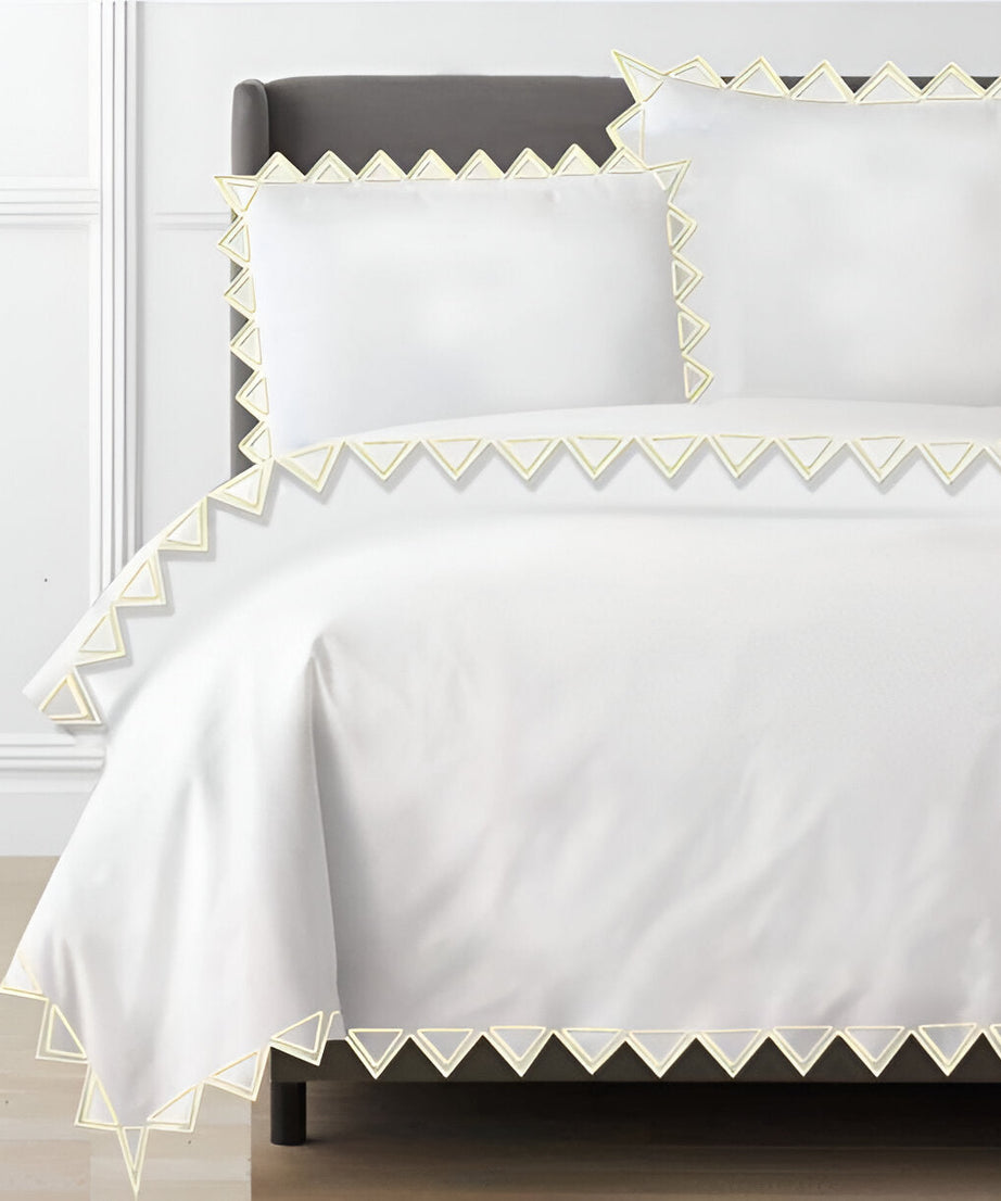 Ashley 400TC Cotton Traingle Embroidery Sateen Solid Duvet Cover Set