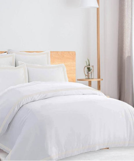 400TC Cotton Triple Edge Embroidery Sateen Solid Duvet Cover Set