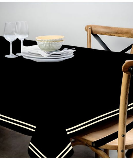 Double Embroidery Border Sateen Cotton Solid Table Cloth - Black