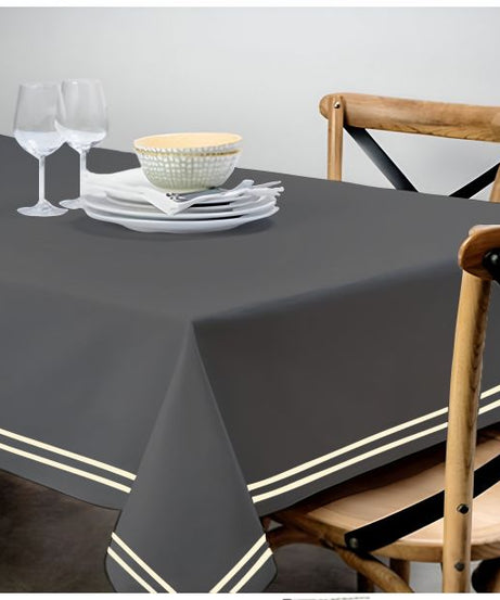 Double Embroidery Border Sateen Cotton Solid Table Cloth - Dark Grey