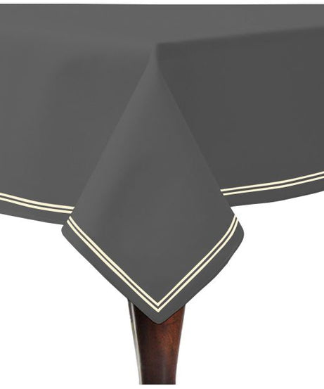 Double Embroidery Border Sateen Cotton Solid Table Cloth - Dark Grey