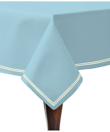 Double Embroidery Border Sateen Cotton Solid Table Cloth - Light Blue
