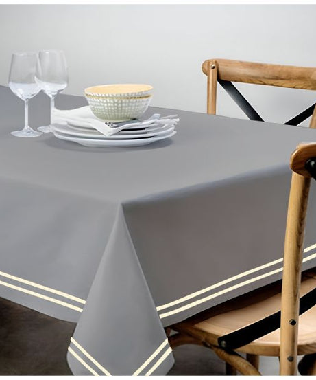 Double Embroidery Border Sateen Cotton Solid Table Cloth - Light Grey