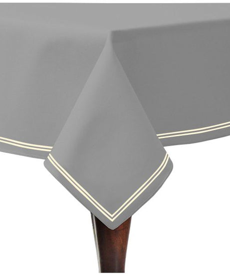 Double Embroidery Border Sateen Cotton Solid Table Cloth - Light Grey