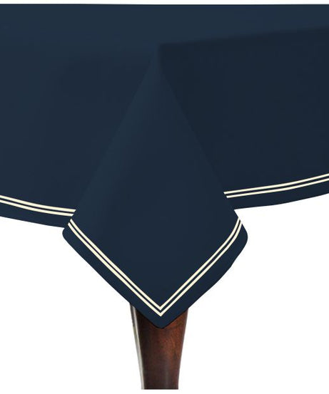 Double Embroidery Border Sateen Cotton Solid Table Cloth - Navy