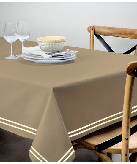 Double Embroidery Border Sateen Cotton Solid Table Cloth - Taupe