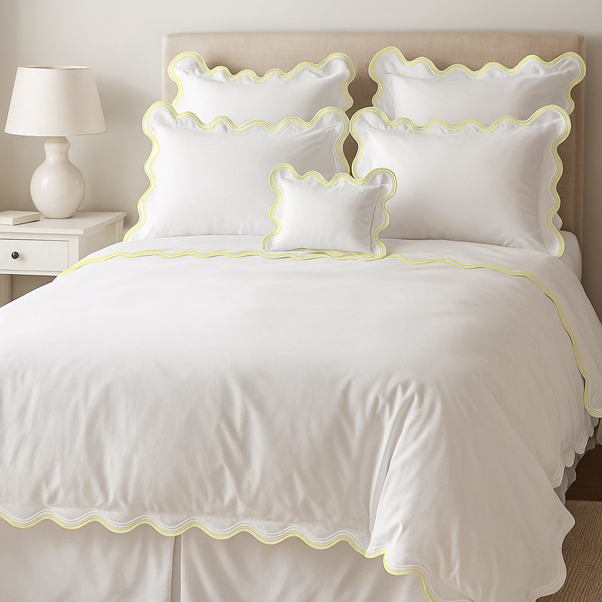 400TC Cotton Sateen Luxurious Double Scalloped Duvet Cover Set