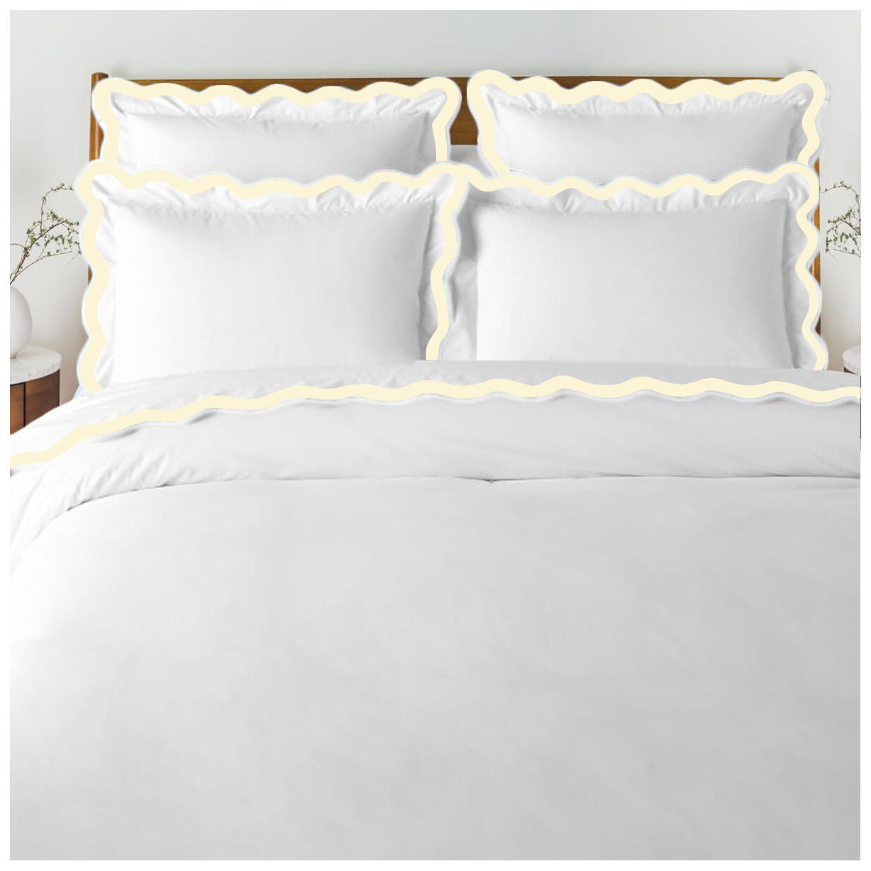 400TC Applique Scalloped Embroidery Cotton Duvet Cover Set