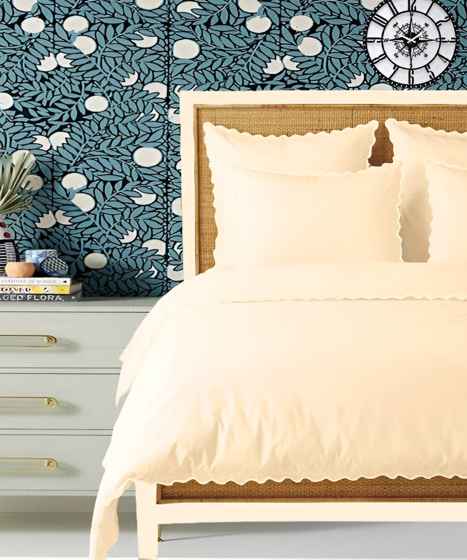 Ivory 400TC Cotton Small Scallop Embroidery Duvet Cover Set