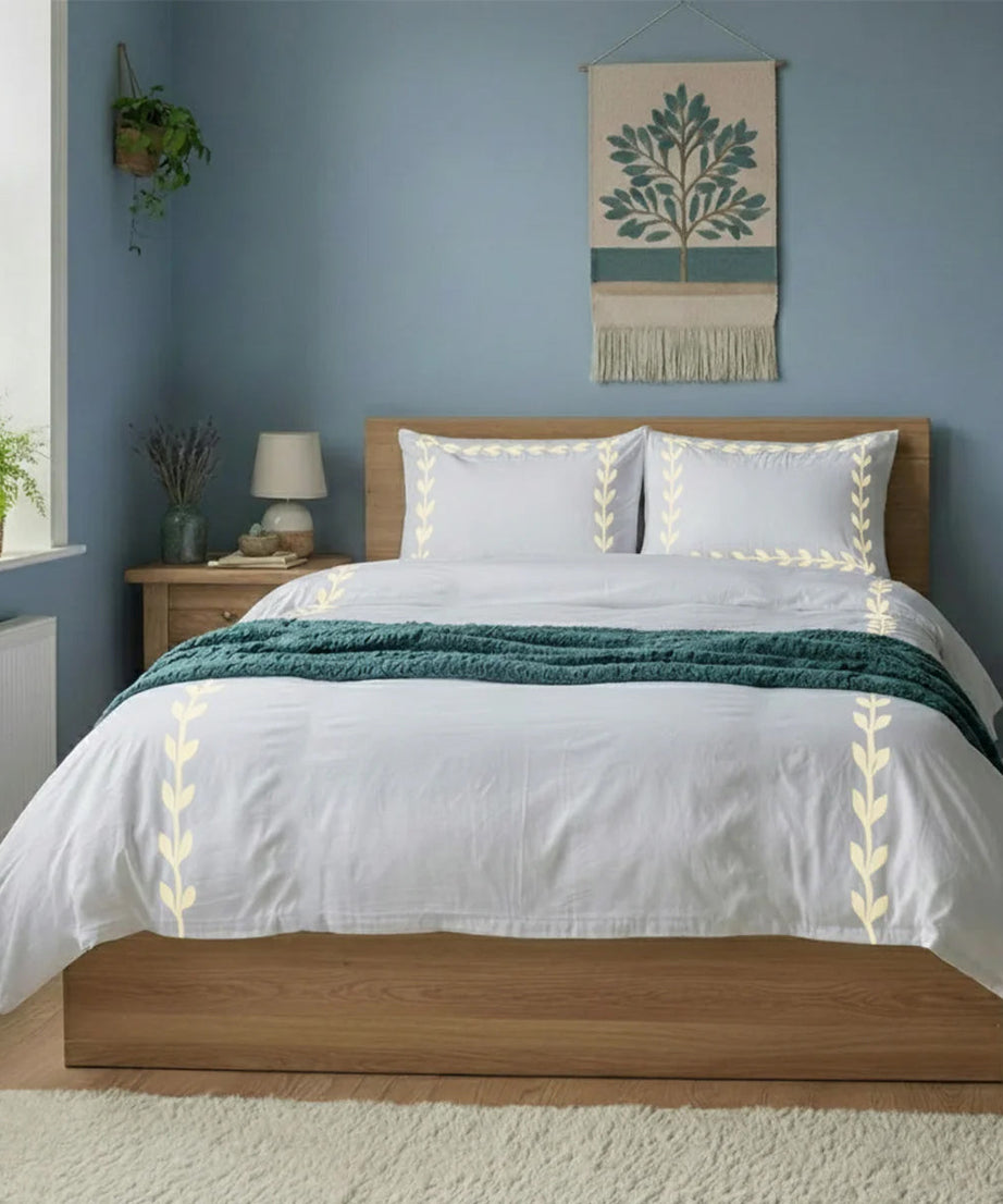 Layered Leaf Applique Cotton Duvet Cover Set
