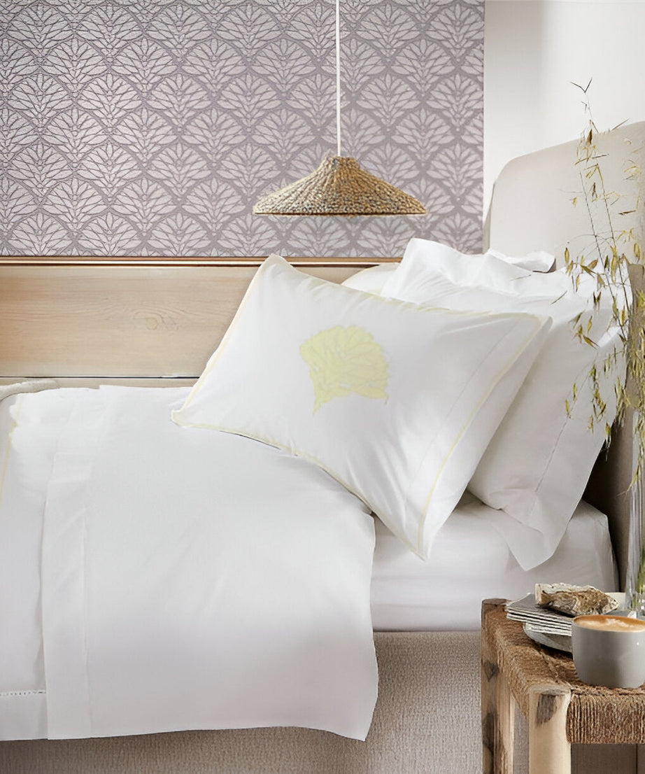 Leafy Embroidered Cotton Sateen Duvet Cover Set