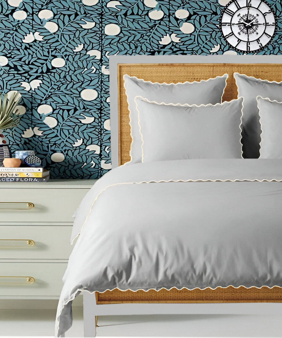 Light Grey 400TC Cotton Small Scallop Embroidery Duvet Cover Set