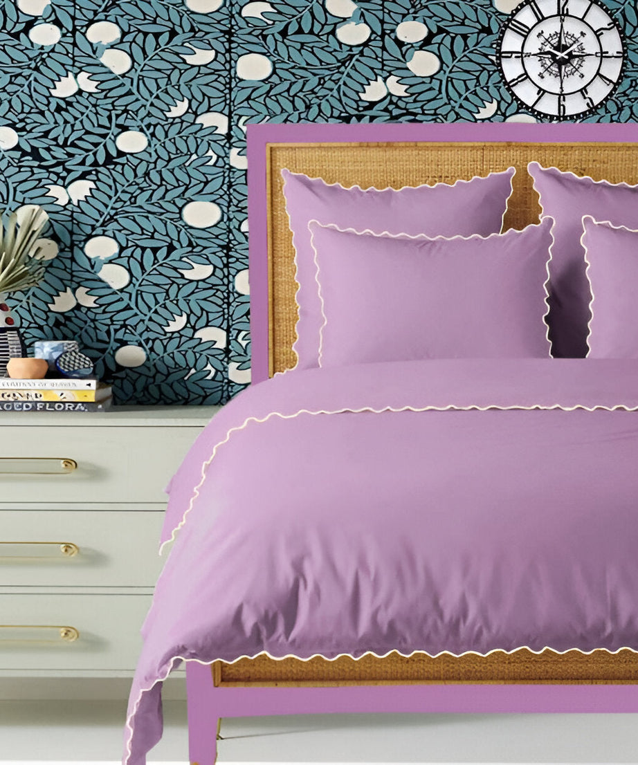 Lilac 400TC Cotton Small Scallop Embroidery Duvet Cover Set