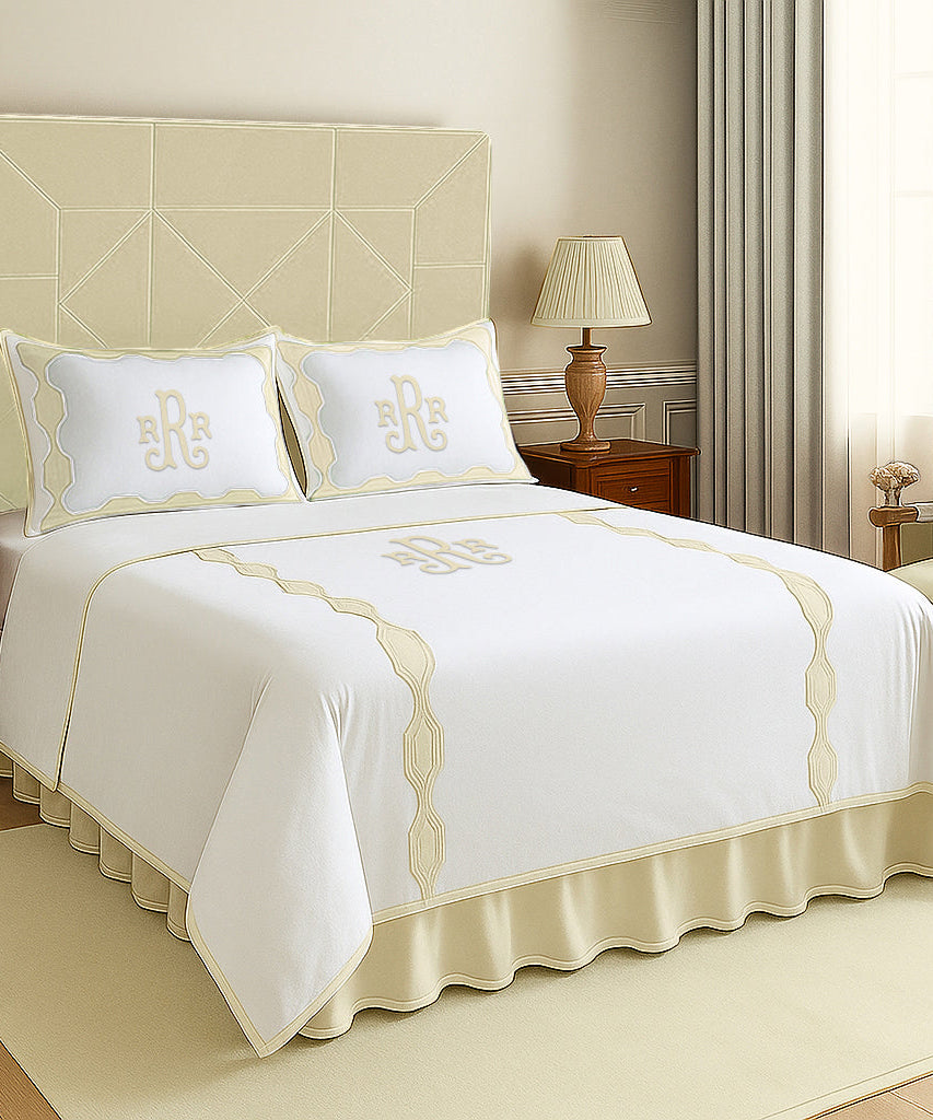 Monogram Hexagonal Applique Border Cotton Duvet Cover Set