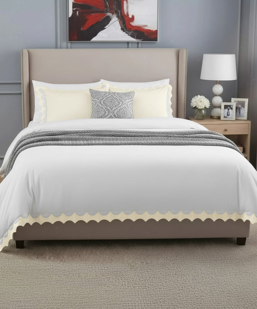 Reverse Scalloped Applique Embroidery Cotton Duvet Cover Set