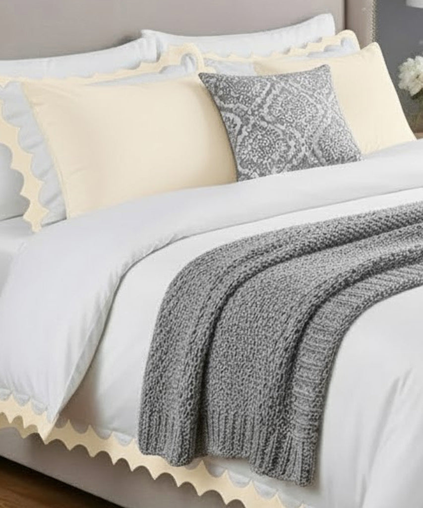 Reverse Scalloped Applique Embroidery Cotton Duvet Cover Set