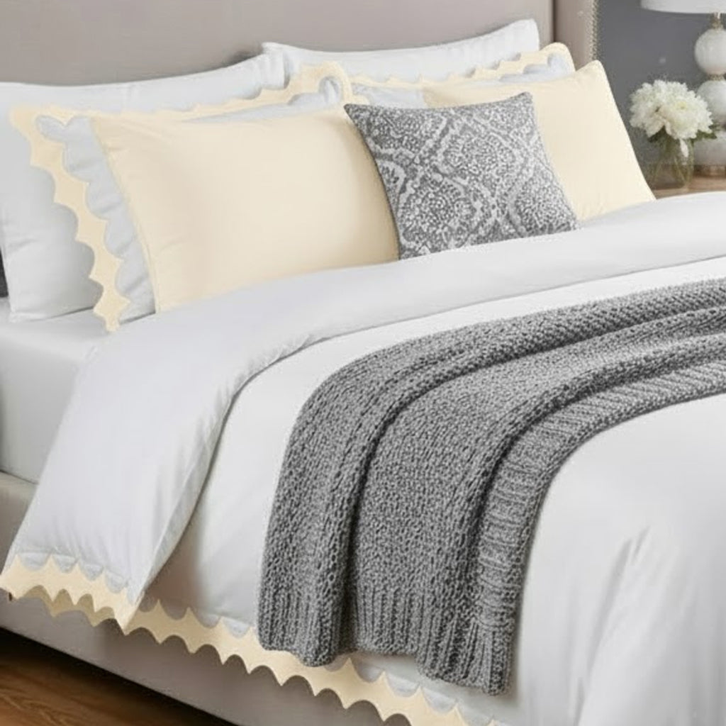 Reverse Scalloped Applique Embroidery Cotton Duvet Cover Set