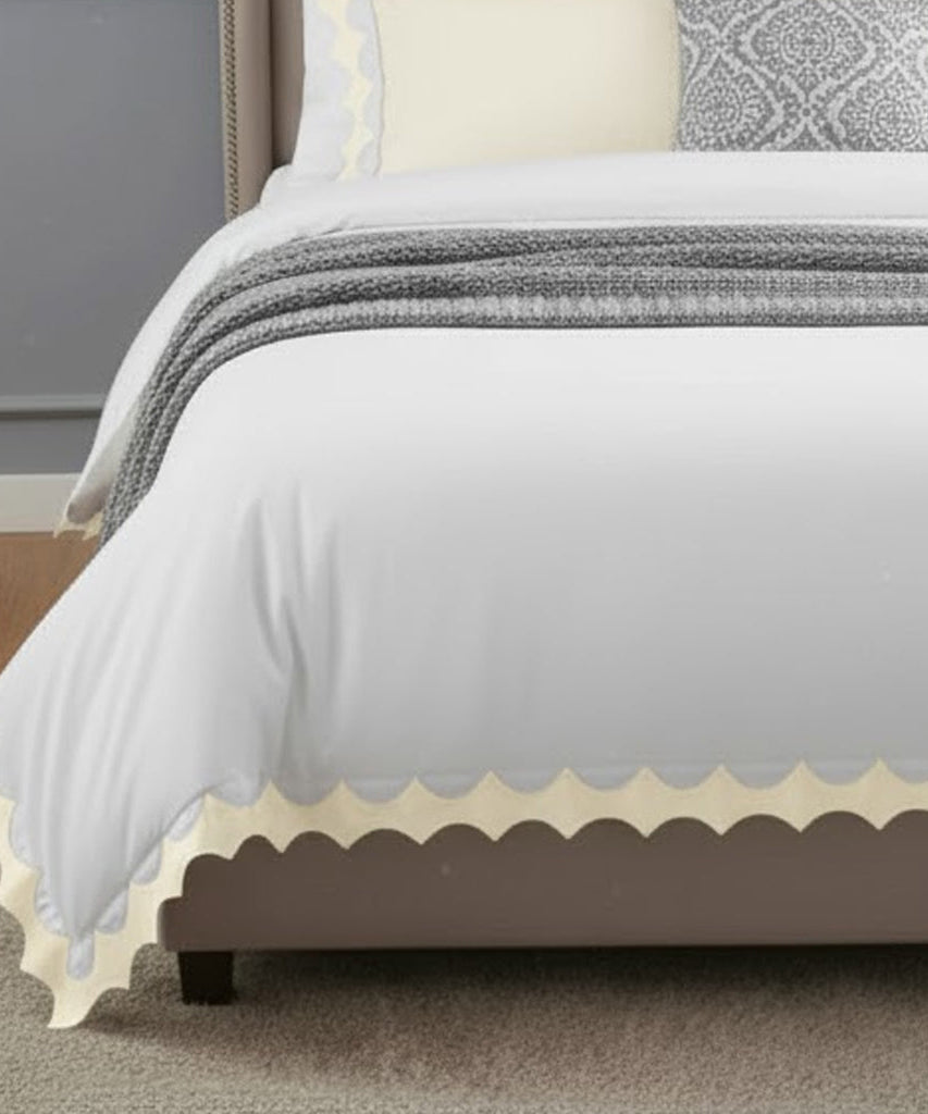 Reverse Scalloped Applique Embroidery Cotton Duvet Cover Set