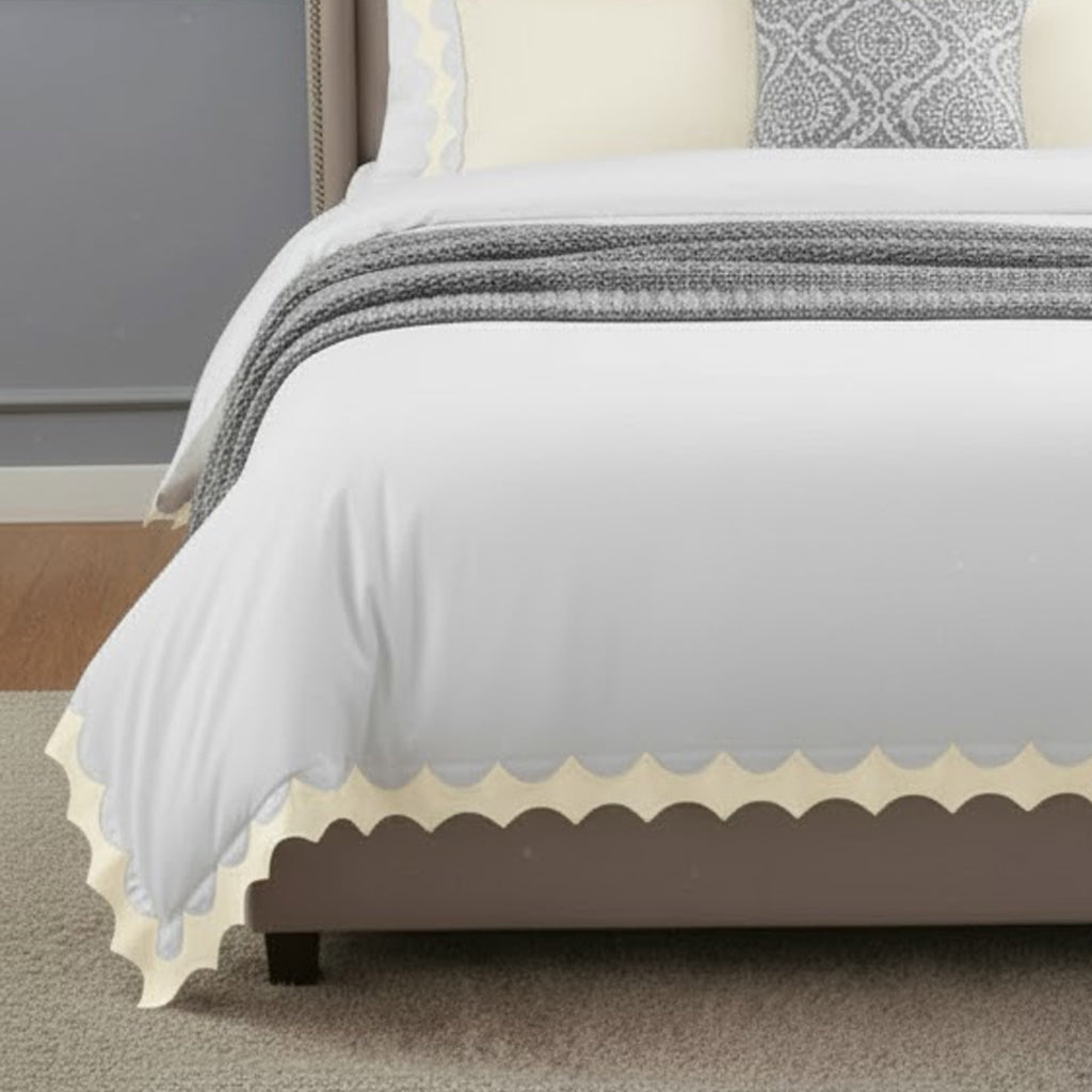 Reverse Scalloped Applique Embroidery Cotton Duvet Cover Set