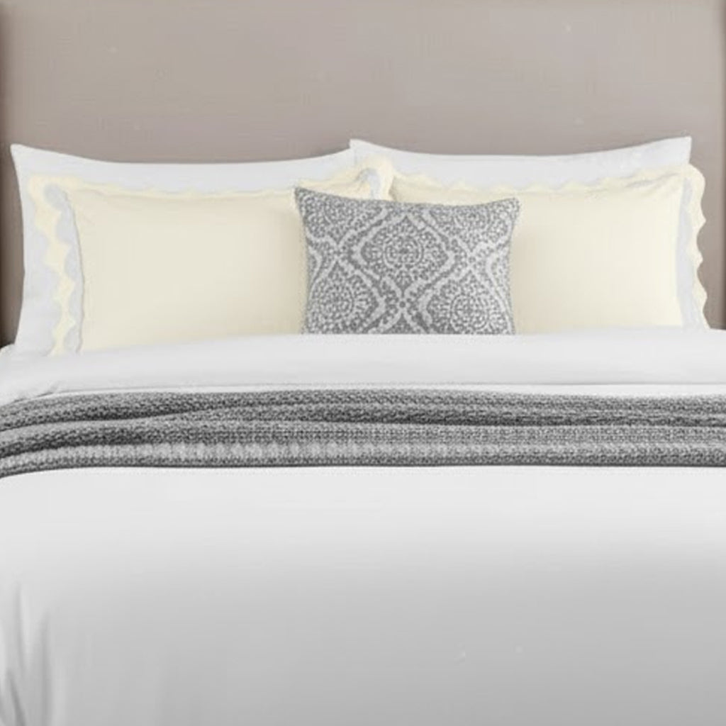 Reverse Scalloped Applique Embroidery Cotton Duvet Cover Set