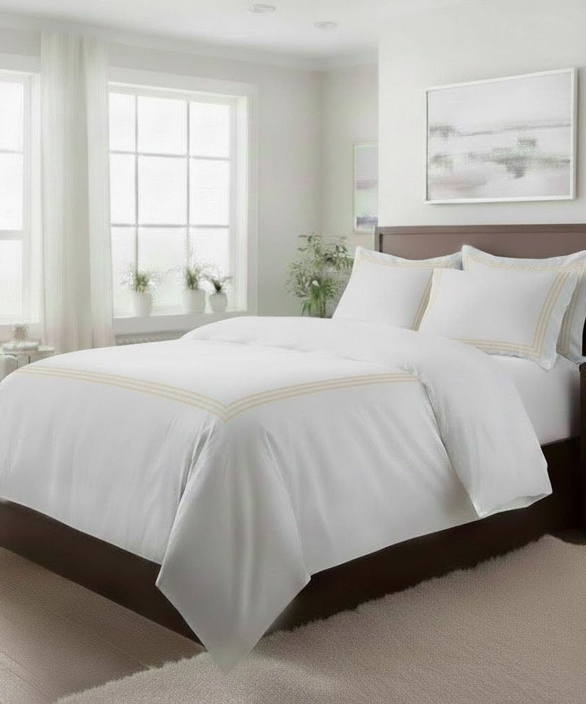 500TC Cotton Triple Embroidery Sateen Solid Duvet Cover Set