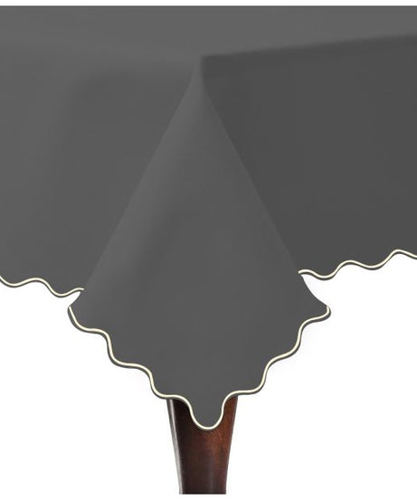 Scallop Embroidery Sateen Cotton Solid Table Cloth - Dark Grey