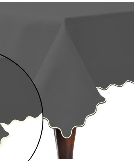 Scallop Embroidery Sateen Cotton Solid Table Cloth - Dark Grey