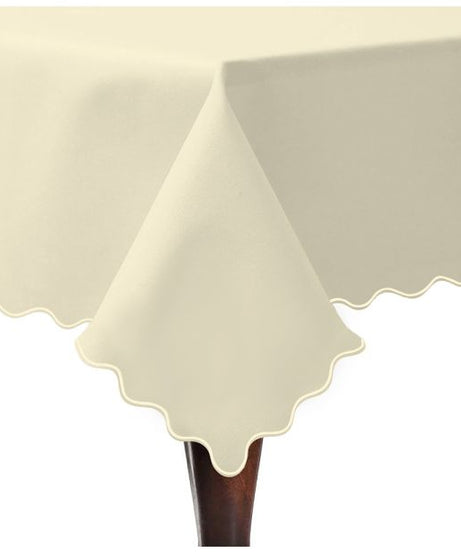Scallop Embroidery Sateen Cotton Solid Table Cloth - Ivory