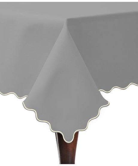 Scallop Embroidery Sateen Cotton Solid Table Cloth - Light Grey