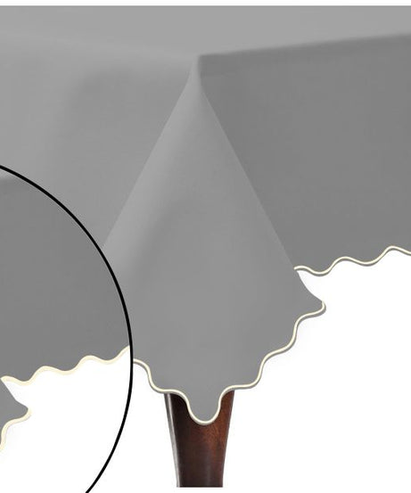 Scallop Embroidery Sateen Cotton Solid Table Cloth - Light Grey