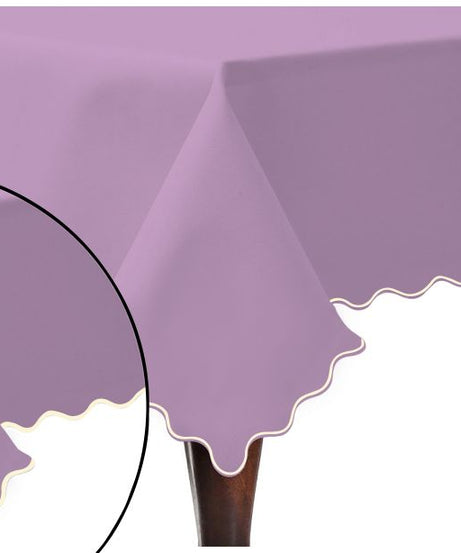 Scallop Embroidery Sateen Cotton Solid Table Cloth - Lilac