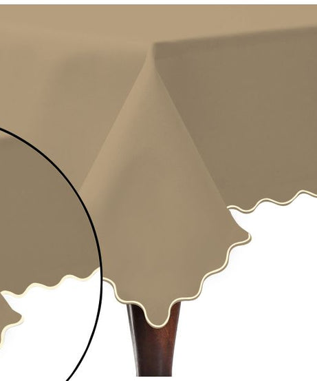 Scallop Embroidery Sateen Cotton Solid Table Cloth - Taupe