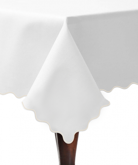 Scallop Embroidery Sateen Poly Cotton Solid Table Cloth