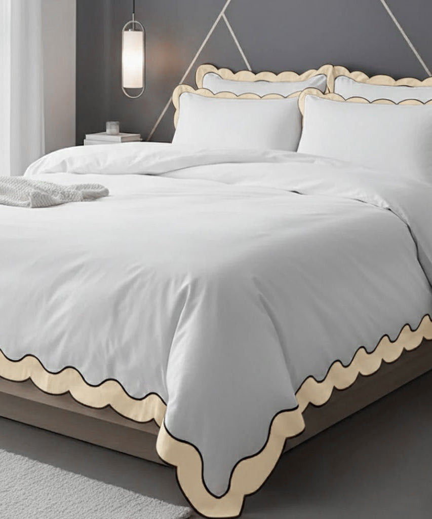 Scalloped & Wavy Applique Embroidery Cotton Duvet Cover Set