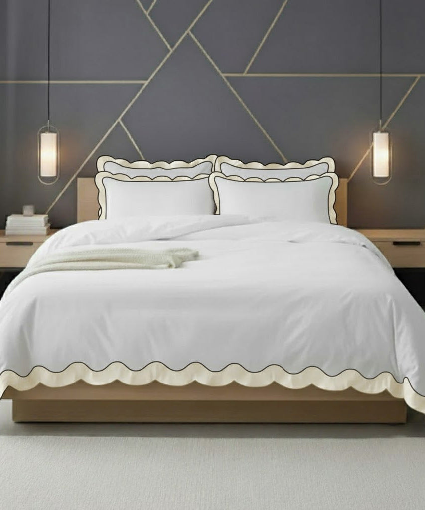 Scalloped & Wavy Applique Embroidery Cotton Duvet Cover Set