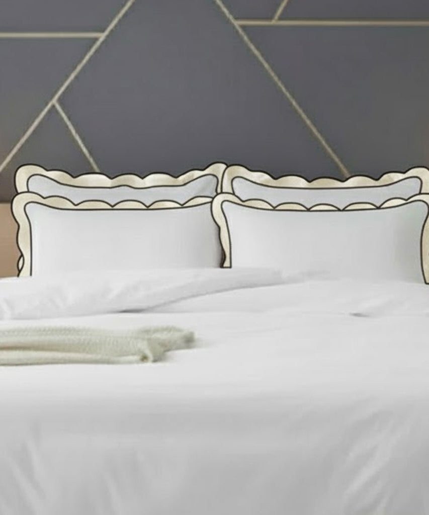 Scalloped & Wavy Applique Embroidery Cotton Duvet Cover Set