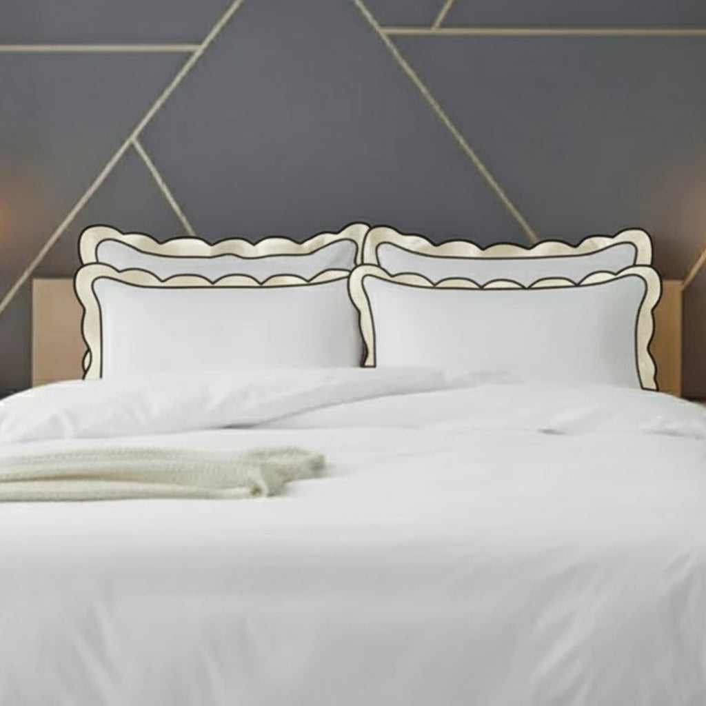 Scalloped & Wavy Applique Embroidery Cotton Duvet Cover Set