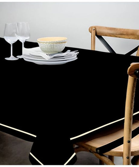 Single Embroidery Border Sateen Cotton Solid Table Cloth - Black