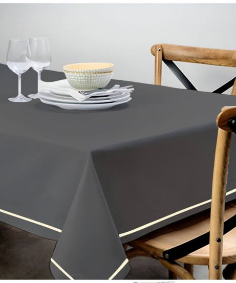 Single Embroidery Border Sateen Cotton Solid Table Cloth - Dark Grey