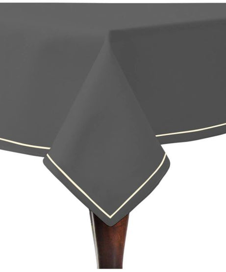 Single Embroidery Border Sateen Cotton Solid Table Cloth - Dark Grey