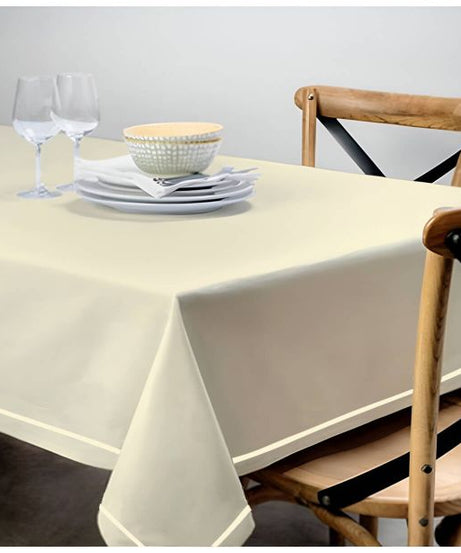 Single Embroidery Border Sateen Cotton Solid Table Cloth - Ivory