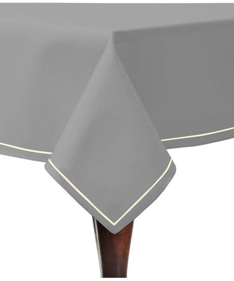 Single Embroidery Border Sateen Cotton Solid Table Cloth - Light Grey
