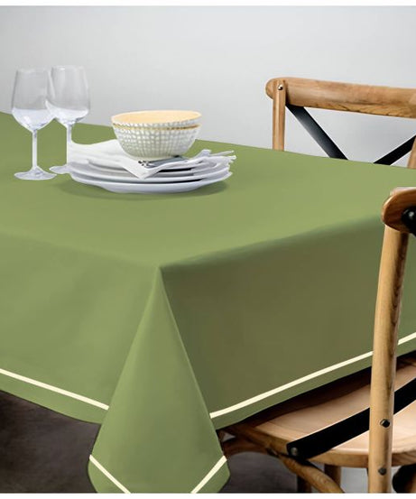 Single Embroidery Border Sateen Cotton Solid Table Cloth - Sage