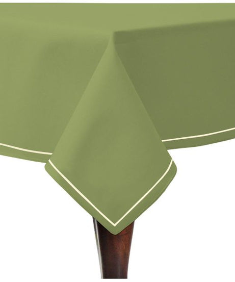 Single Embroidery Border Sateen Cotton Solid Table Cloth - Sage